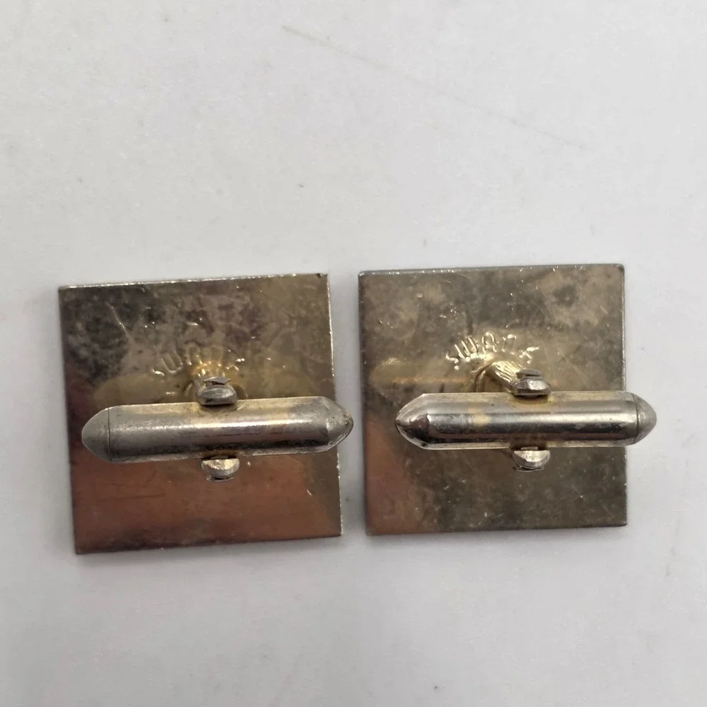 Swank Cufflinks Mens Gold Tone Faux Ruby Square Geometric Vintage MCM Formal